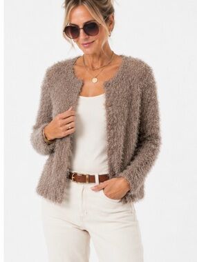 Femme Fatale Eyelash Knit Caramel Sweater Cardigan Size S NWT